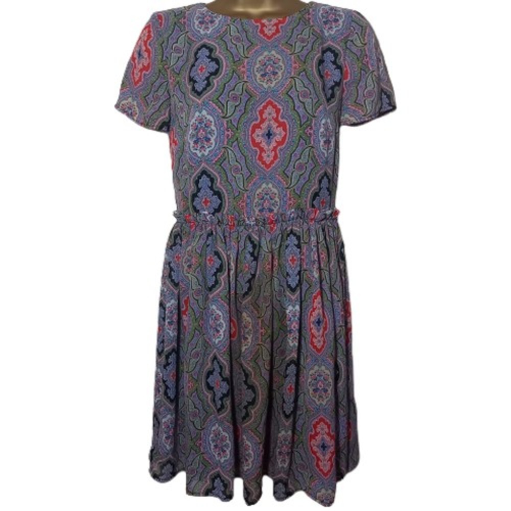 Size 8 Multi Floral Chiffon High Waist Above Knee Dress - Picture 1 of 10